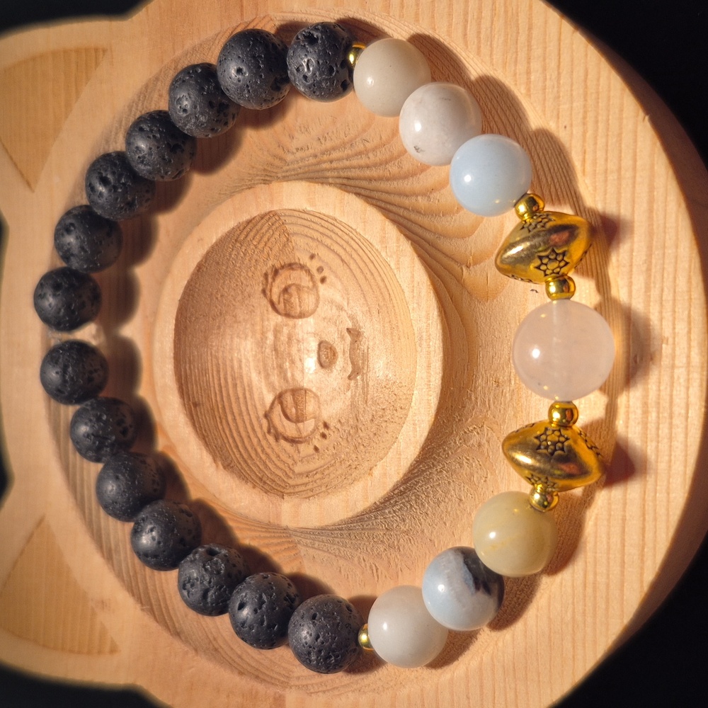 Moonstone and flower amazonite with lava beads